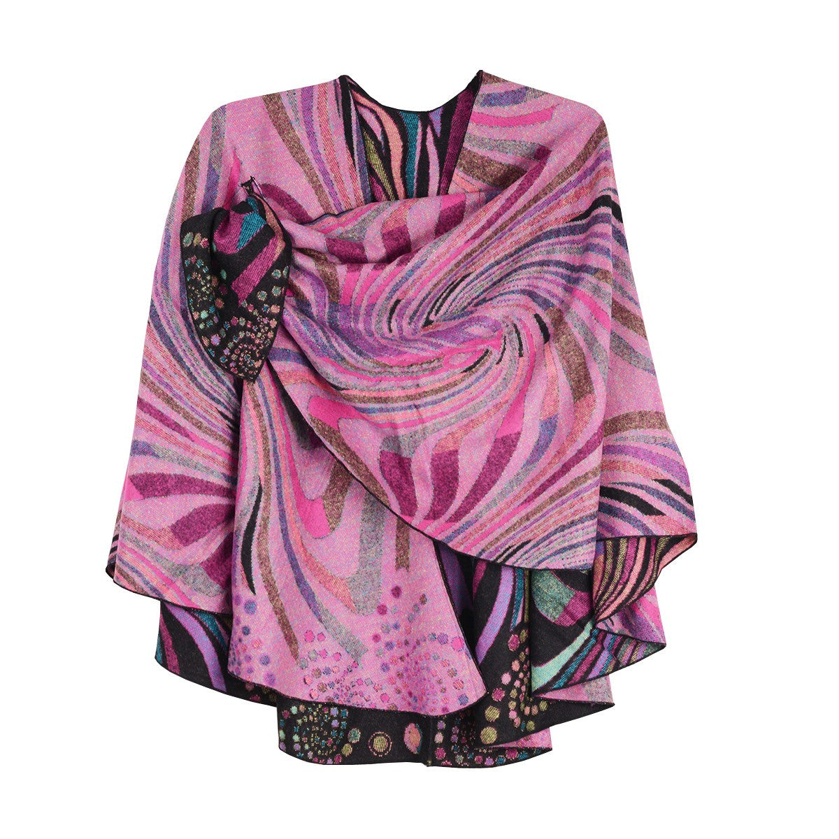 Rapti 100% Cashmere  Mod Wave Reversible Loop Shawl (#24) Pink & Black
