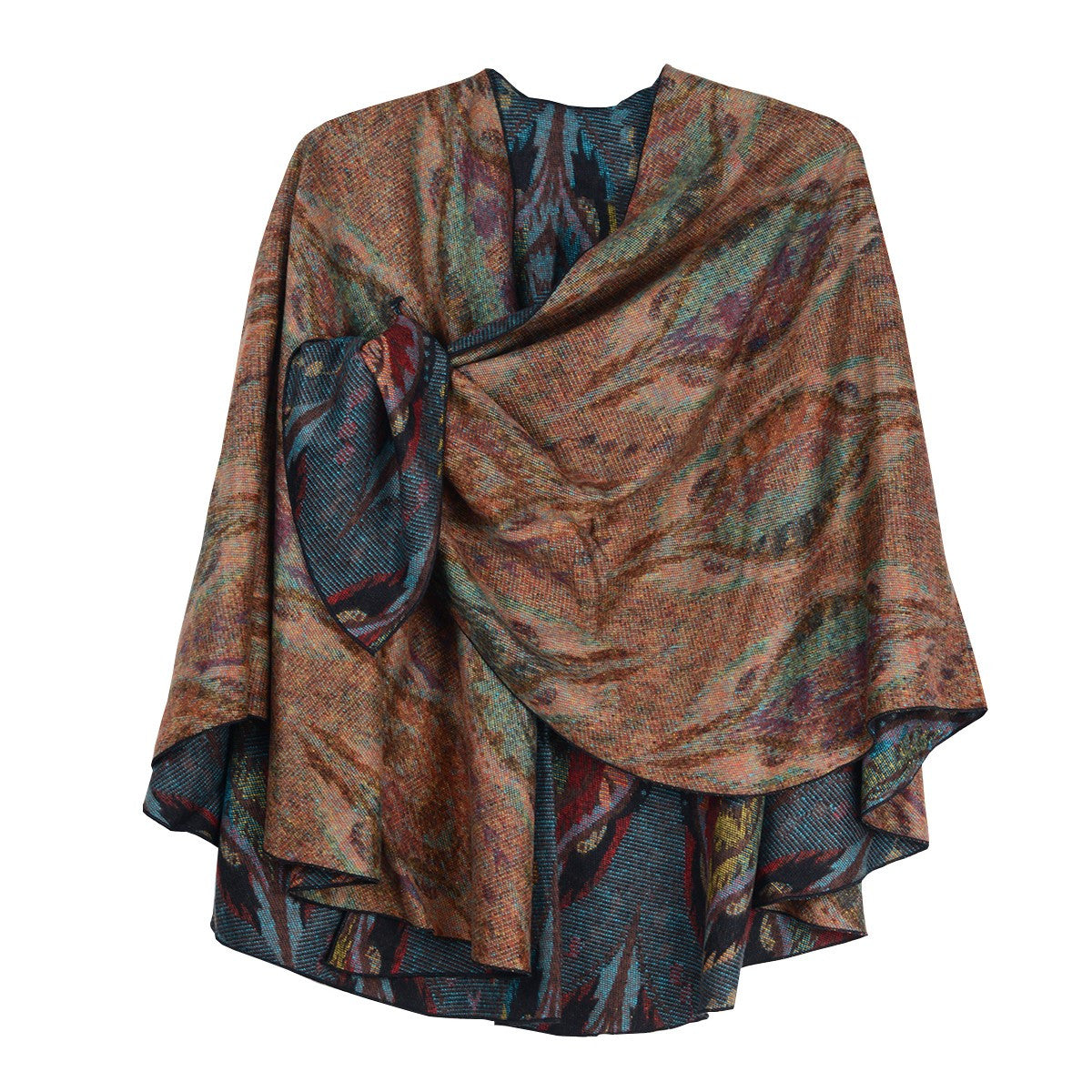 Rapti 100% Cashmere  Reversible Loop Shawl (#27) DEEPTEAL/CAMEL