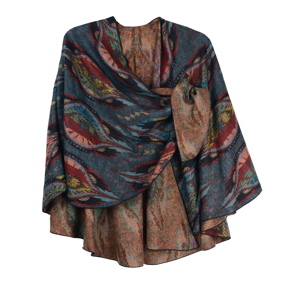 Rapti 100% Cashmere  Reversible Loop Shawl (#27) DEEPTEAL/CAMEL