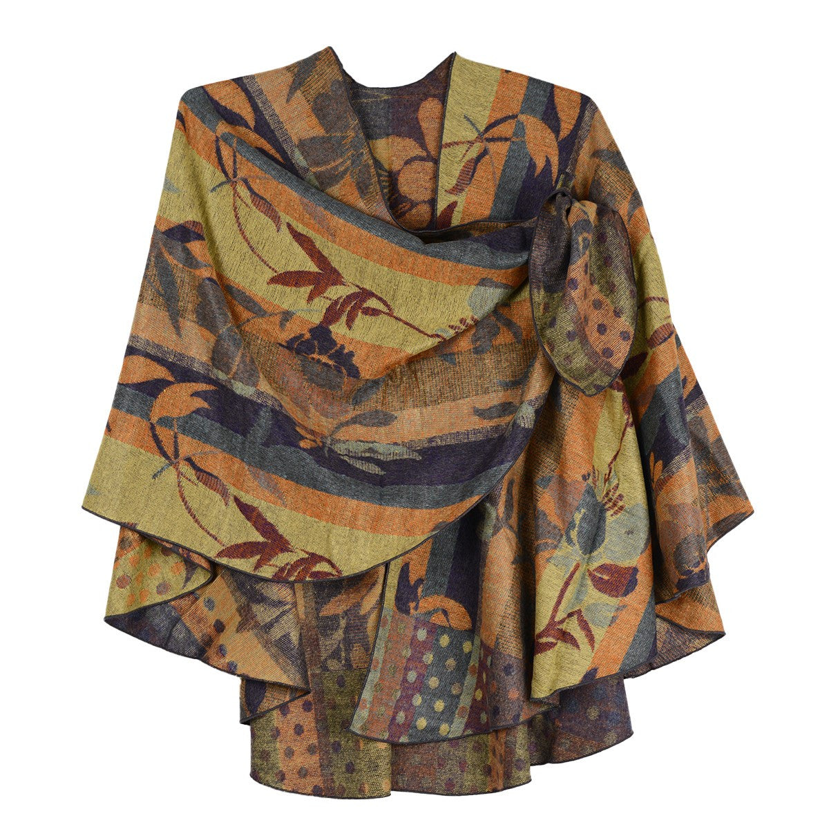 Rapti 100% Cashmere Leaves/Stems Reversible Loop Shawl (#48) GOLD/ORNG