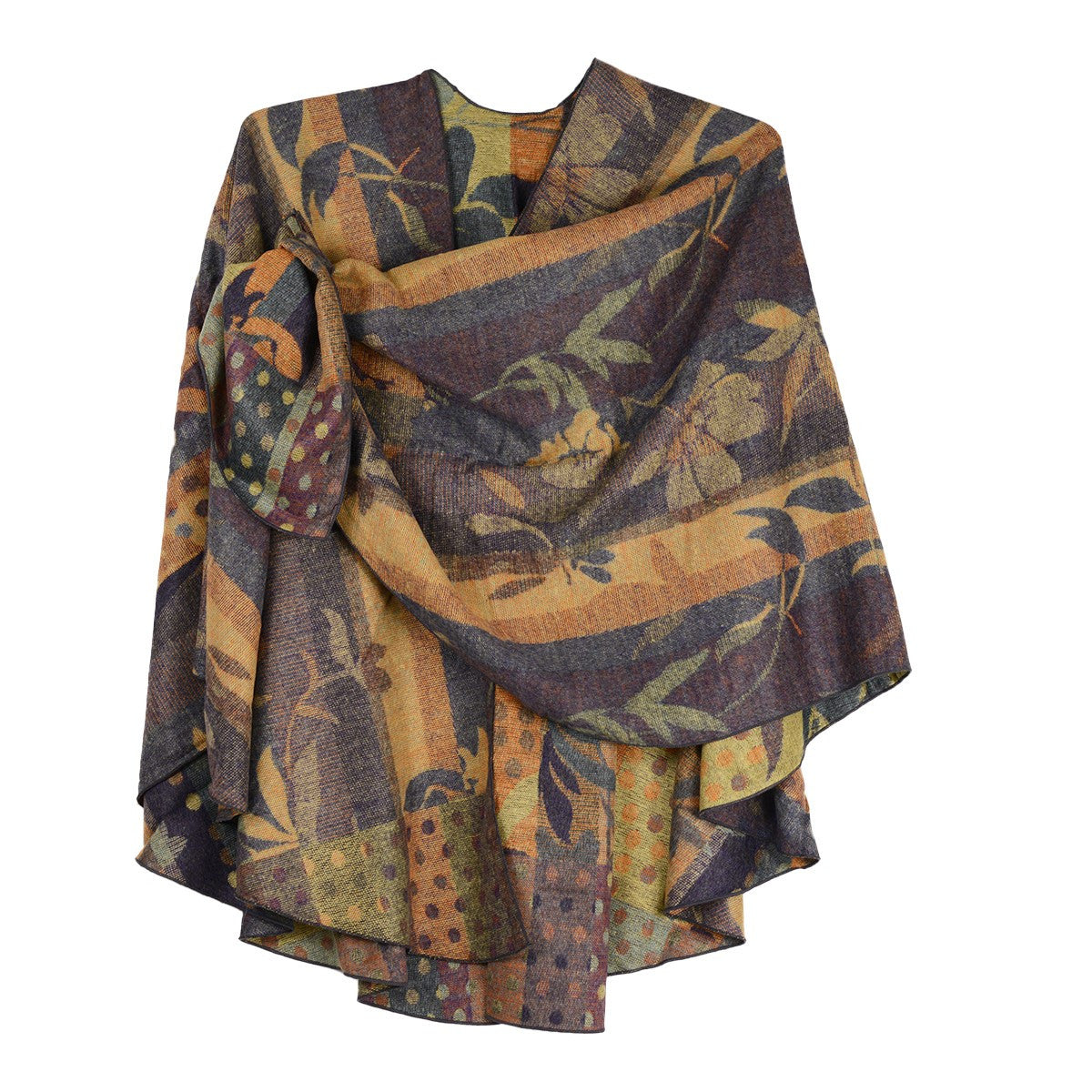 Rapti 100% Cashmere Leaves/Stems Reversible Loop Shawl (#48) GOLD/ORNG