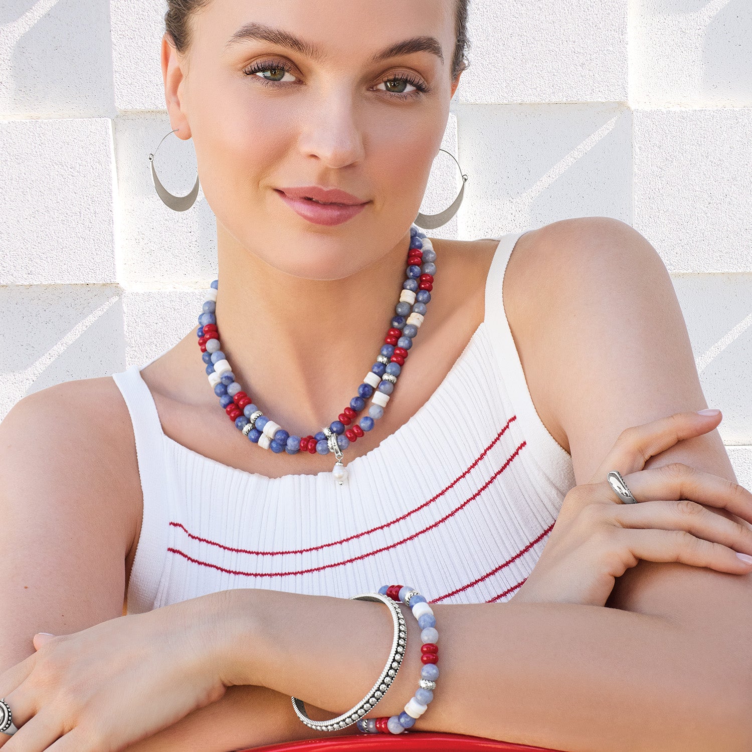 Brighton Americana Beach Pearl Pearl Charm Necklace (JM0009)