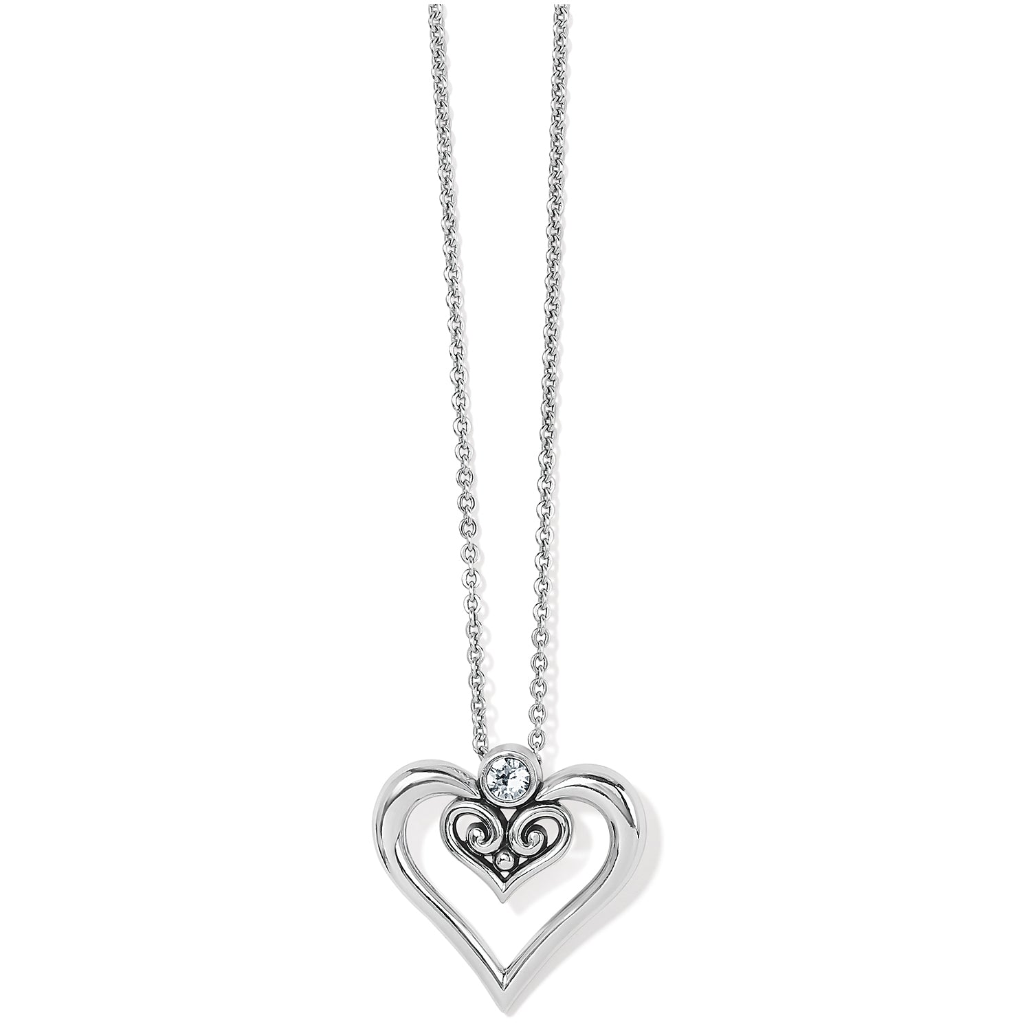 Brighton Alcazar Duet Heart Necklace (JM5271)(Silver)