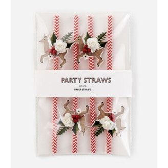 One Hundred 80 Degrees Reindeer Paper Party Straws (Set of 4)