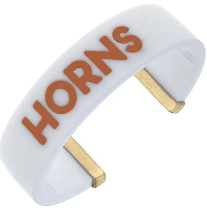 Texas Longhorn Canvas Resin Horns Cuff Bracelet (WHT) (25254B-TEX-WHT)