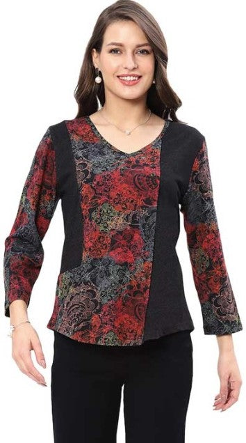 Parsley & Sage Rose Panel Button Top (BLK/RED)