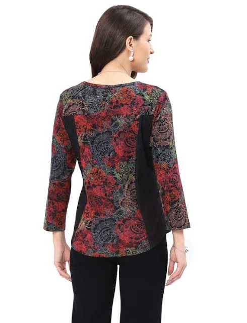 Parsley & Sage Rose Panel Button Top (BLK/RED)