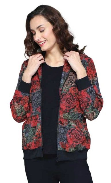 Parsley & Sage Rose Zip Front Hoodie Jacket (RED/BLK)