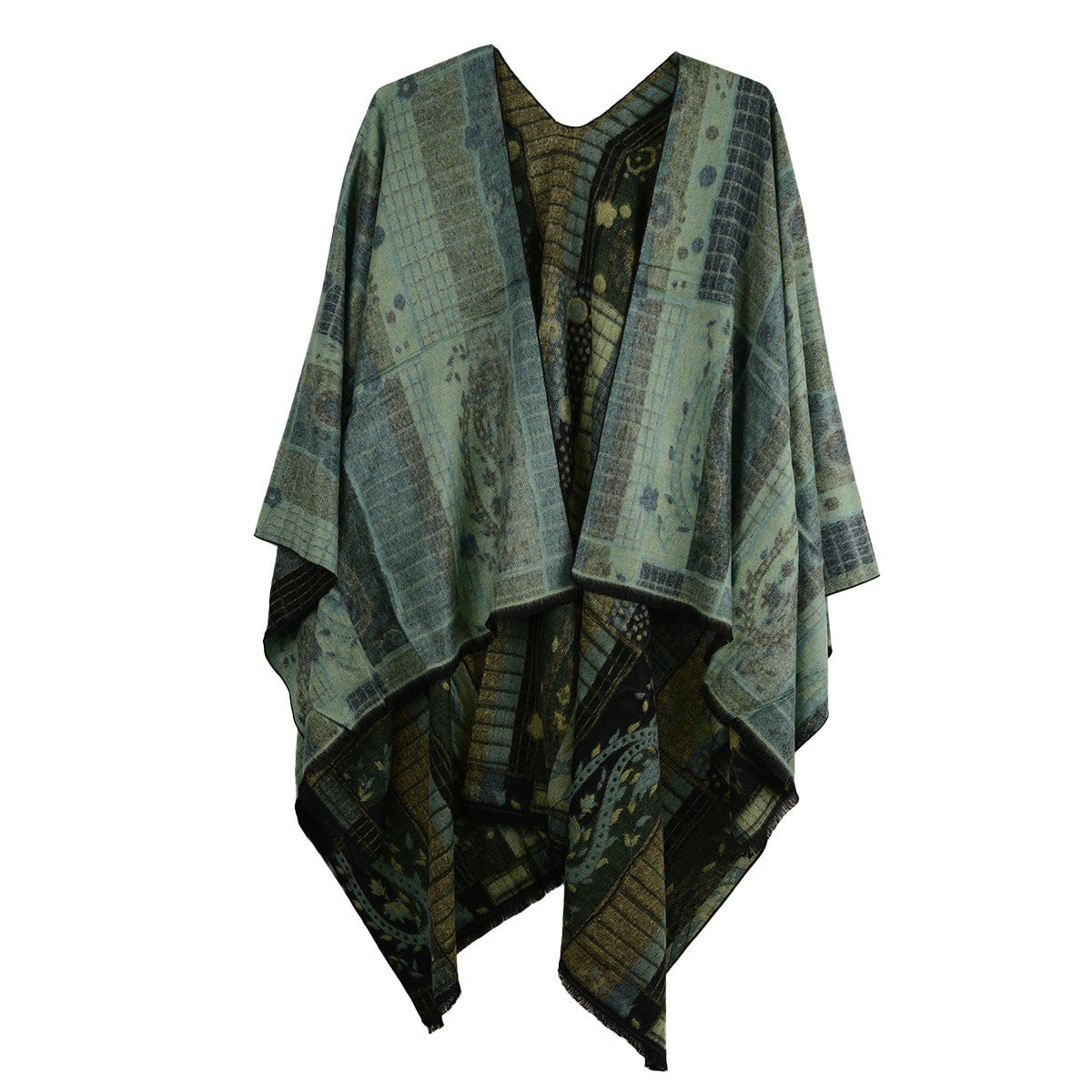 Rapti 100% Cashmere Reversible Ruana (#15) GRNS/BLK