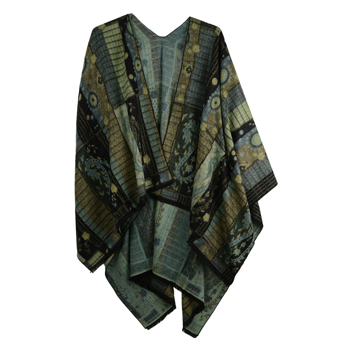 Rapti 100% Cashmere Reversible Ruana (#15) GRNS/BLK