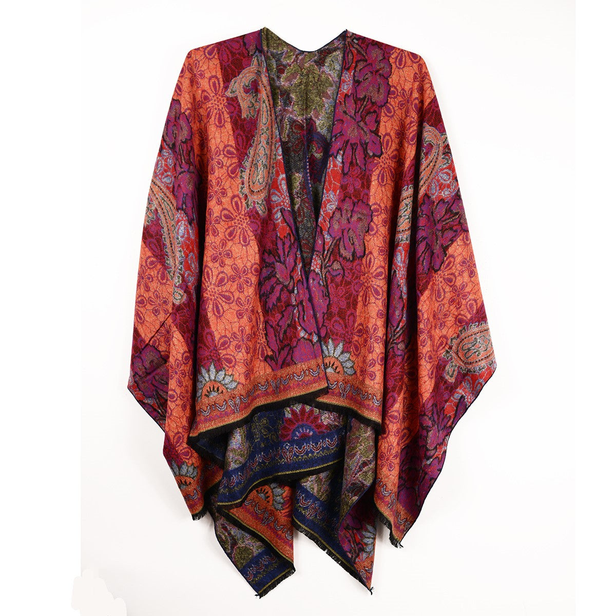 Rapti 100% Cashmere Reversible Ruana #18 CORAL/PNK/CRAN