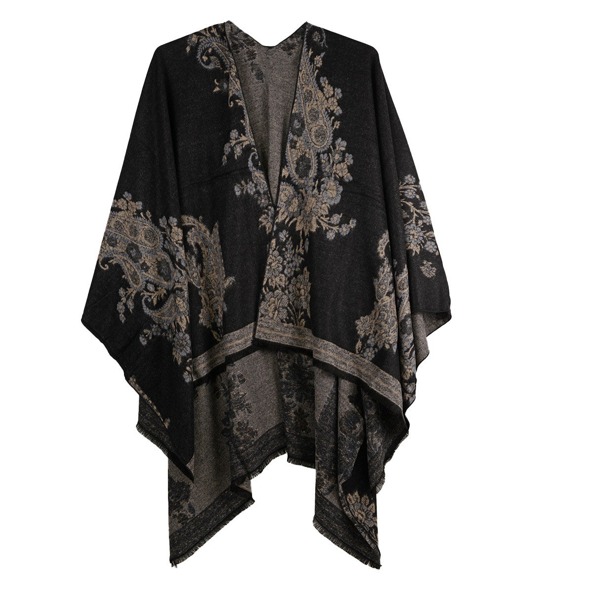 Rapti 100% Cashmere Reversible Ruana (#20) BLK/TAN