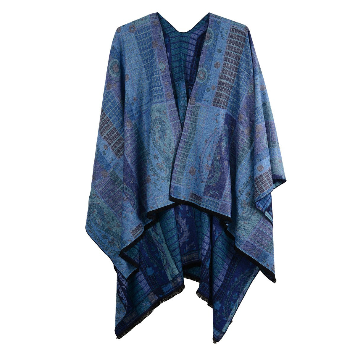 Rapti 100% Cashmere Reversible Ruana (#42) BLUES