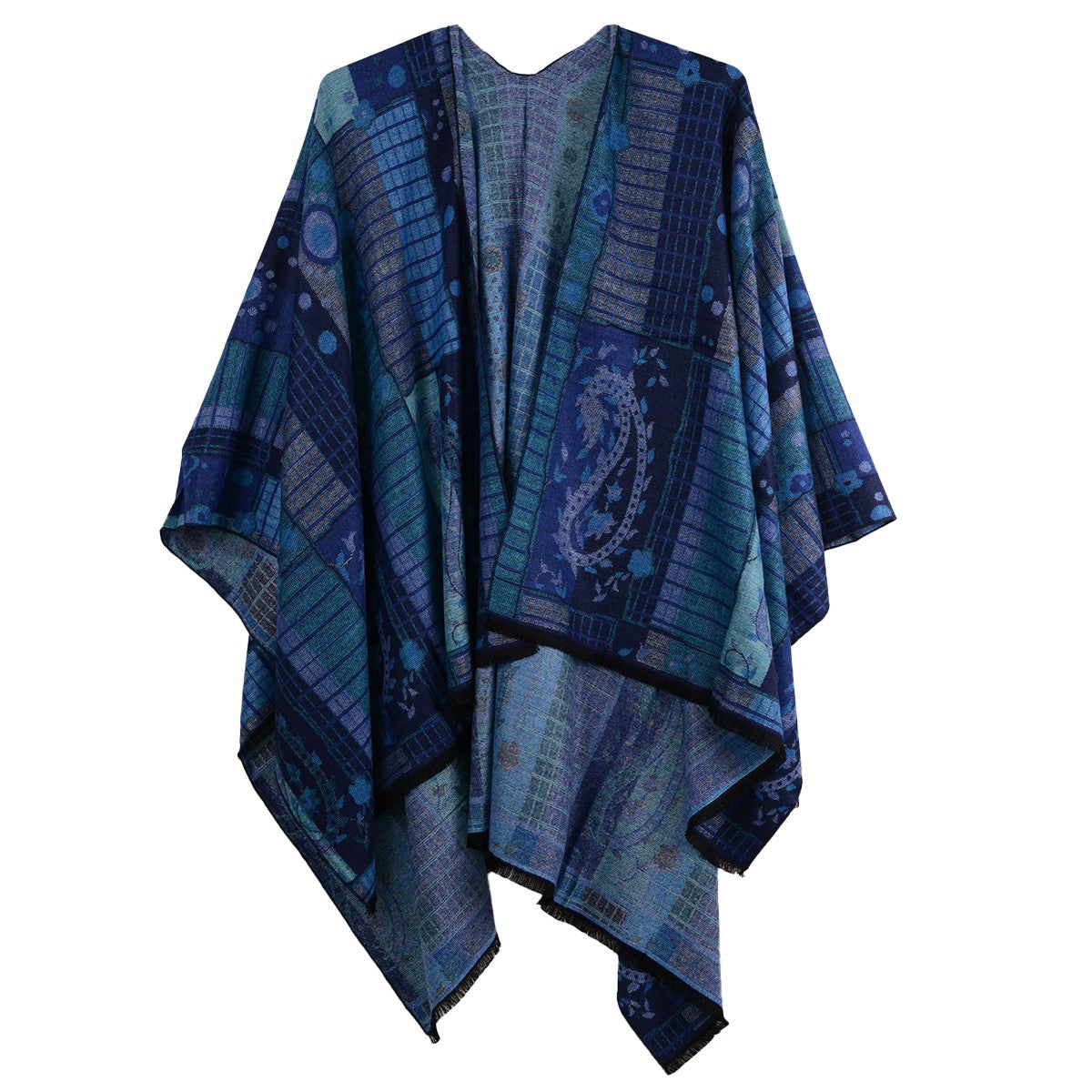 Rapti 100% Cashmere Reversible Ruana (#42) BLUES