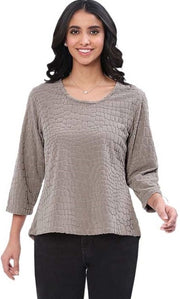 Parsley & Sage Ruthie Solid Sand Croc Emboss Top