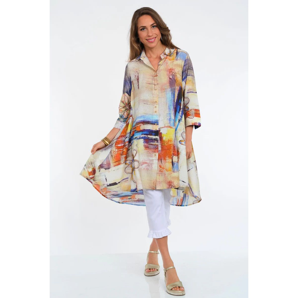 Lior Boyfriend Long Swing Shirt/Dress (Watercolor)