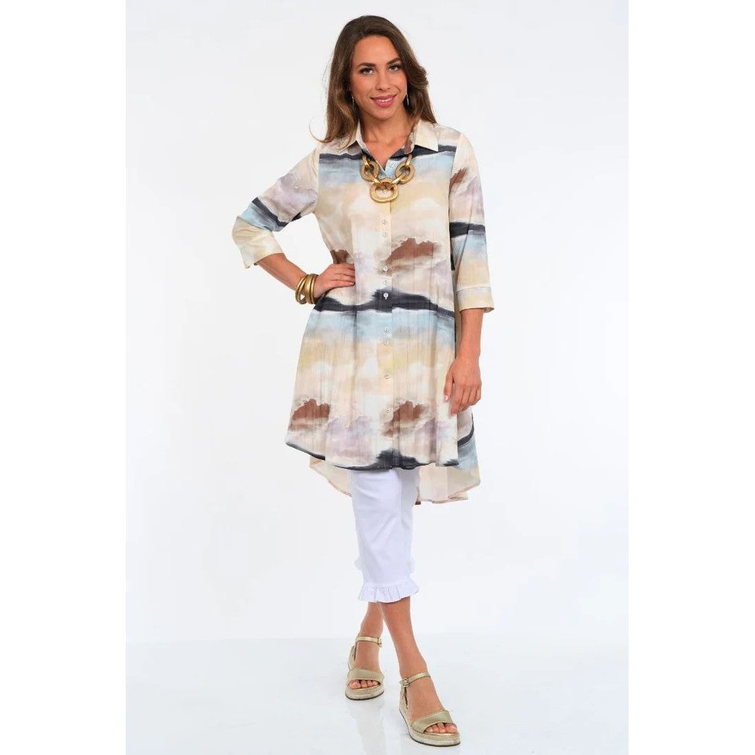Lior Boyfriend Long Swing Shirt/Dress (Beige)