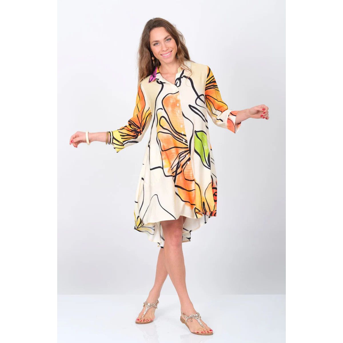 Lior Neon Floral Boyfriend Long Swing Shirt/Dress