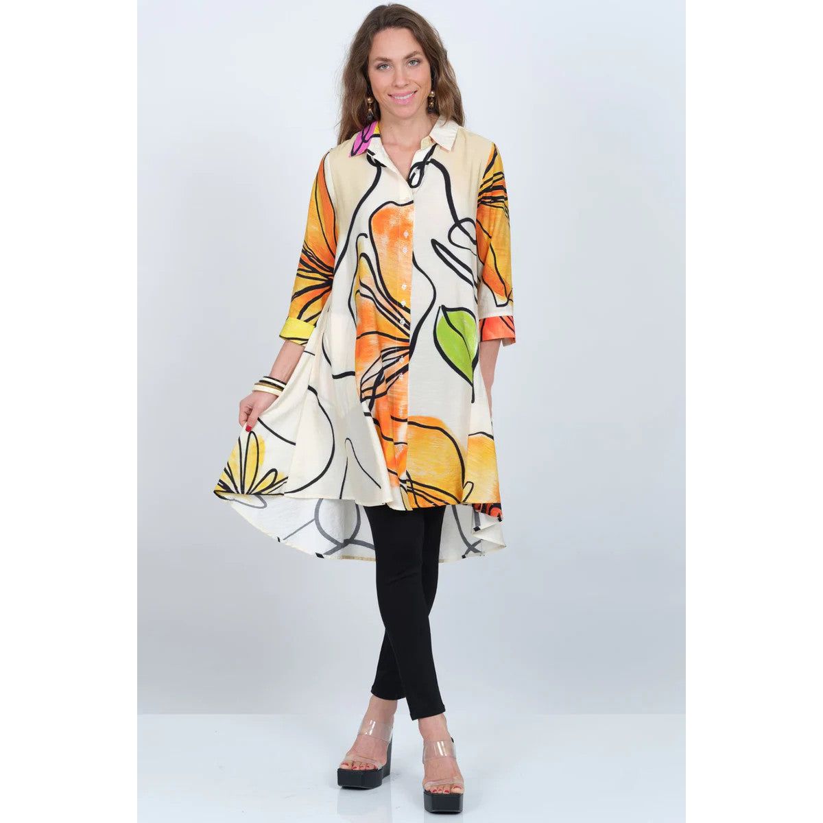 Lior Neon Floral Boyfriend Long Swing Shirt/Dress