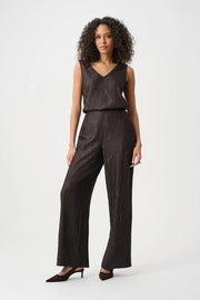 Joseph Ribkoff Pleated Satin Flared V-Neck Tank (263051)(Mocha)