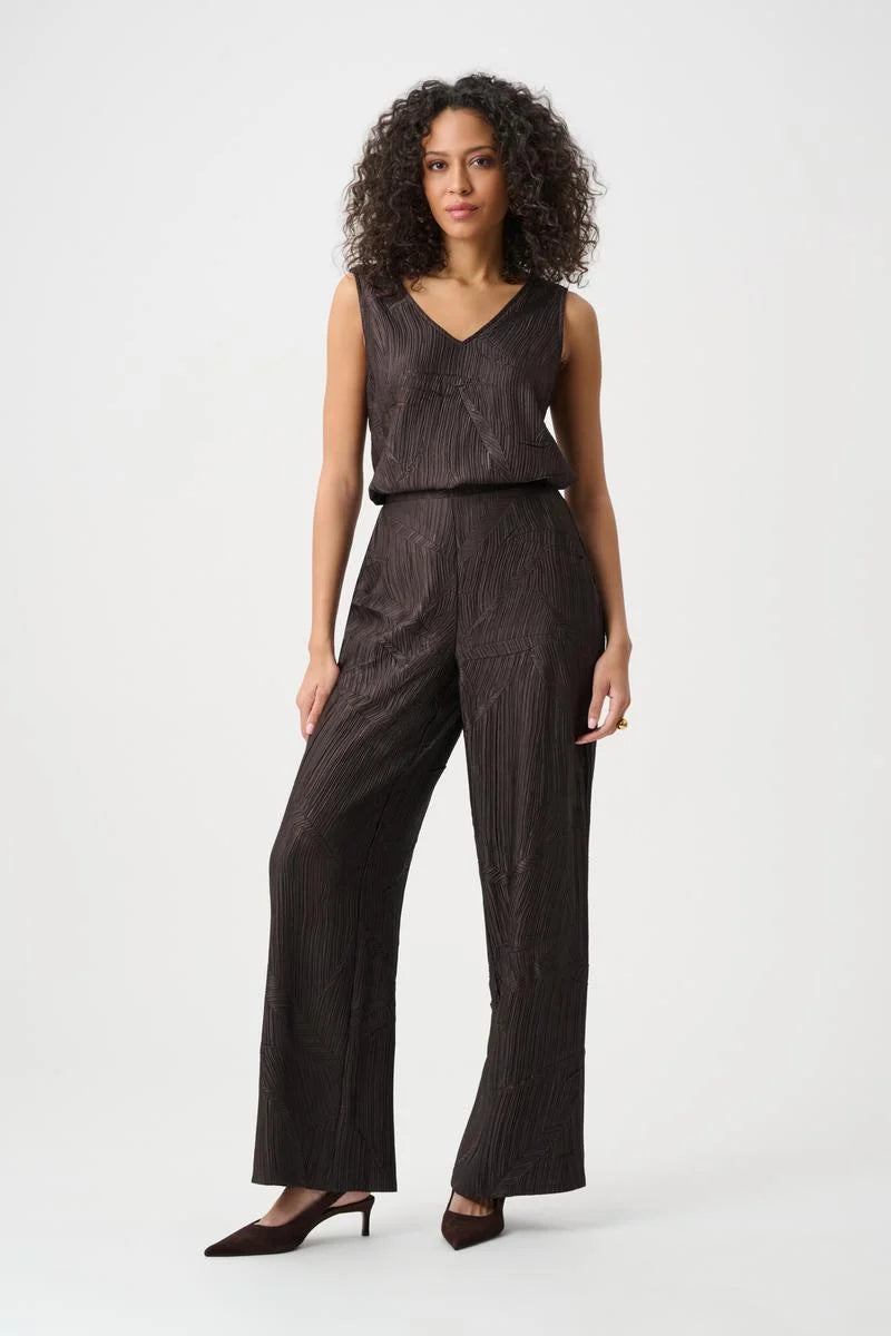 Joseph Ribkoff Pleated Satin Flared V-Neck Tank (263051)(Mocha)