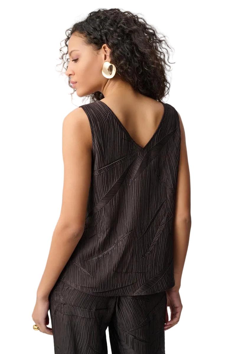 Joseph Ribkoff Pleated Satin Flared V-Neck Tank (263051)(Mocha)