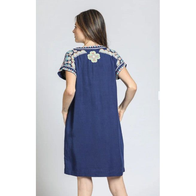 APNY Boho Inspired Embroidered Dress (Navy)