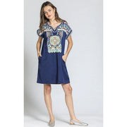 APNY Boho Inspired Embroidered Dress (Navy)