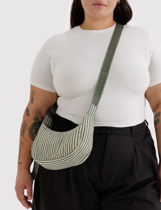 Baggu Small Nylon Crescent Bag - Sage Stripe