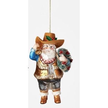 One Hundred 80 Degrees Camel Hat Cowboy Santa Glass Ornament (T1114)