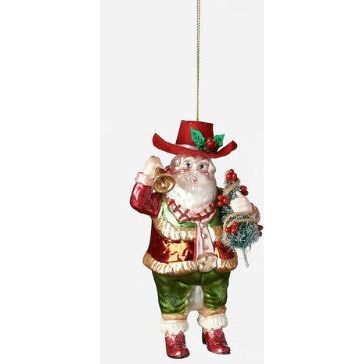 One Hundred 80 Degrees Red Hat Cowboy Santa Glass Ornament (T1114)