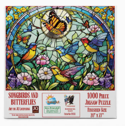 Stained Glass Songbirds & Butterflies 1000 Piece Puzzle