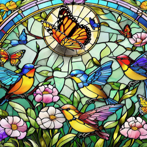 Stained Glass Songbirds & Butterflies 1000 Piece Puzzle