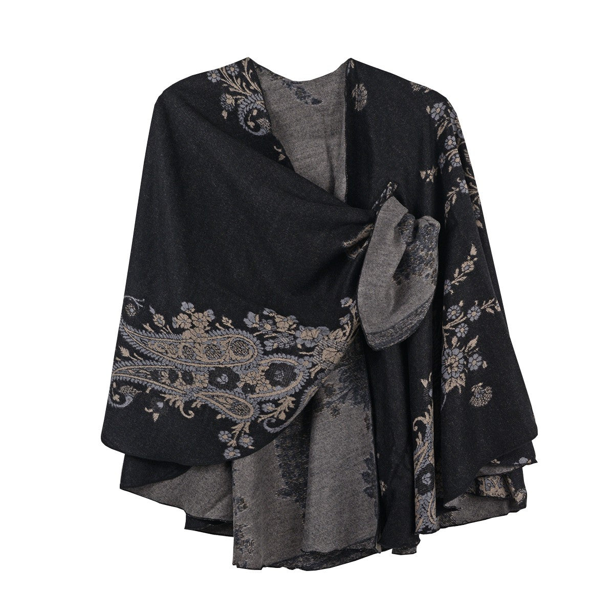 Rapti 100% Cashmere Reversible Loop Shawl (#70) BLK/GRY/TAN