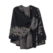 Rapti 100% Cashmere Reversible Loop Shawl (#70) BLK/GRY/TAN