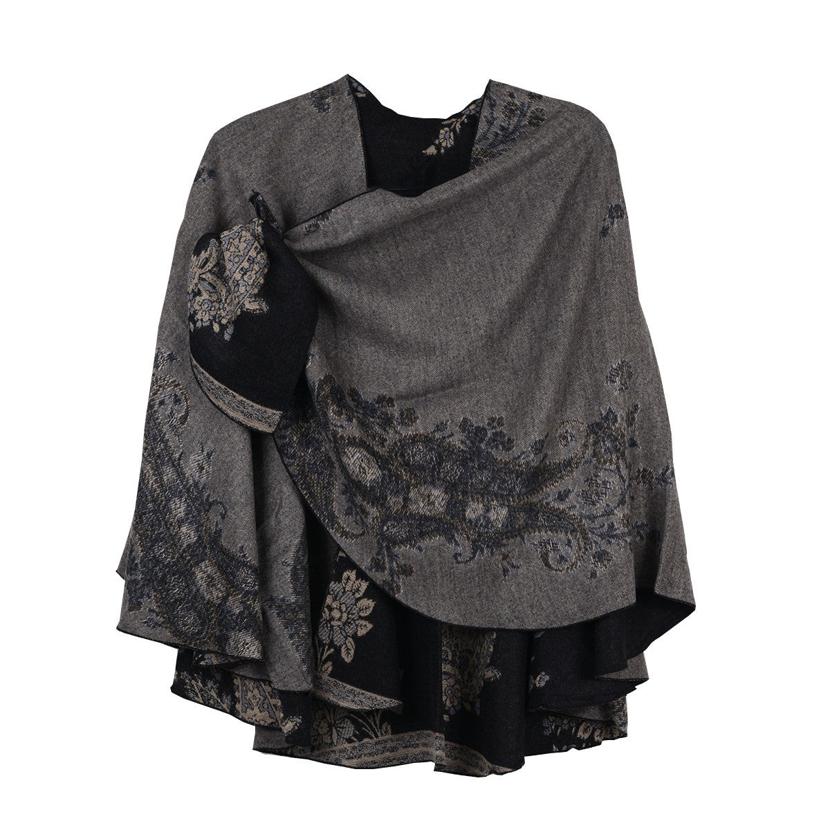 Rapti 100% Cashmere Reversible Loop Shawl (#70) BLK/GRY/TAN