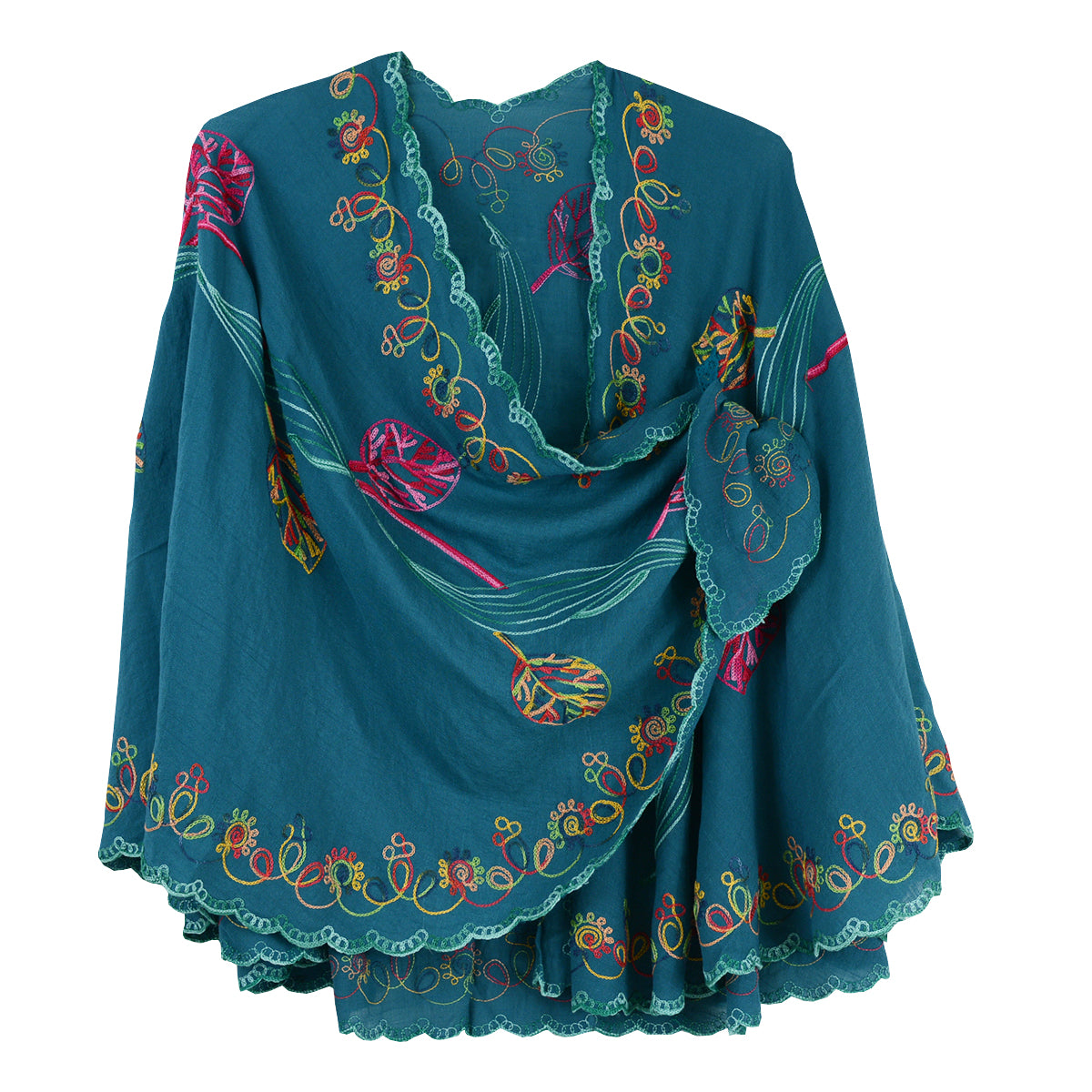 Rapti Embroidered Cotton Loop Shawl (#8) (Dark Turquoise)