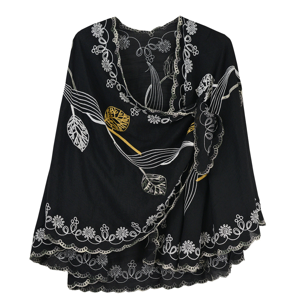 Rapti Embroidered Cotton Loop Shawl (#10)(Black White Gold)