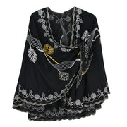 Rapti Embroidered Cotton Loop Shawl (#10)(Black White Gold)