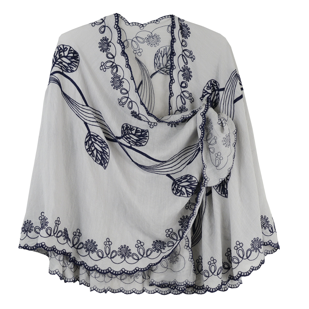 Rapti Embroidered Cotton Loop Shawl (#9) (Light Grey)