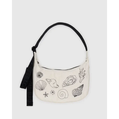 Baggu Medium Nylon Crescent Bag - Embroidered Shells