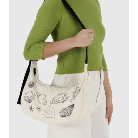 Baggu Medium Nylon Crescent Bag - Embroidered Shells