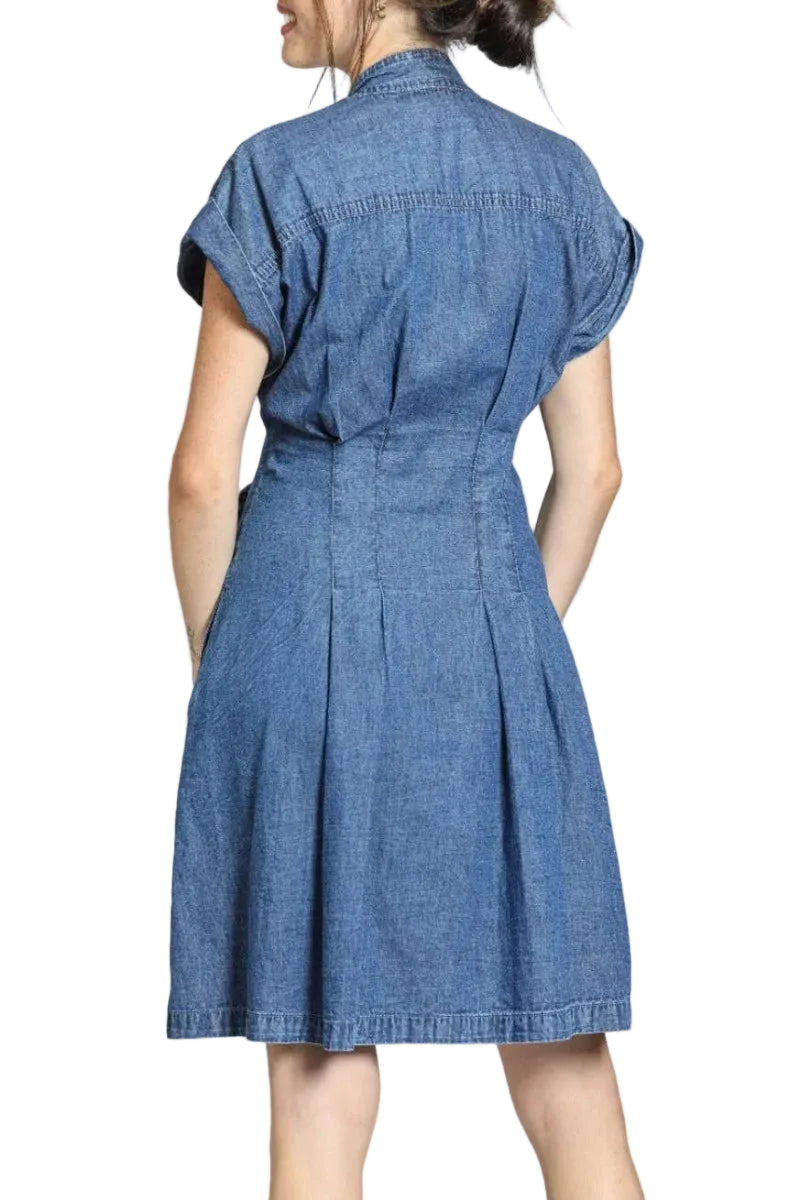 APNY Button Front Shirt Dress With Ties (B25)(Light Indigo)