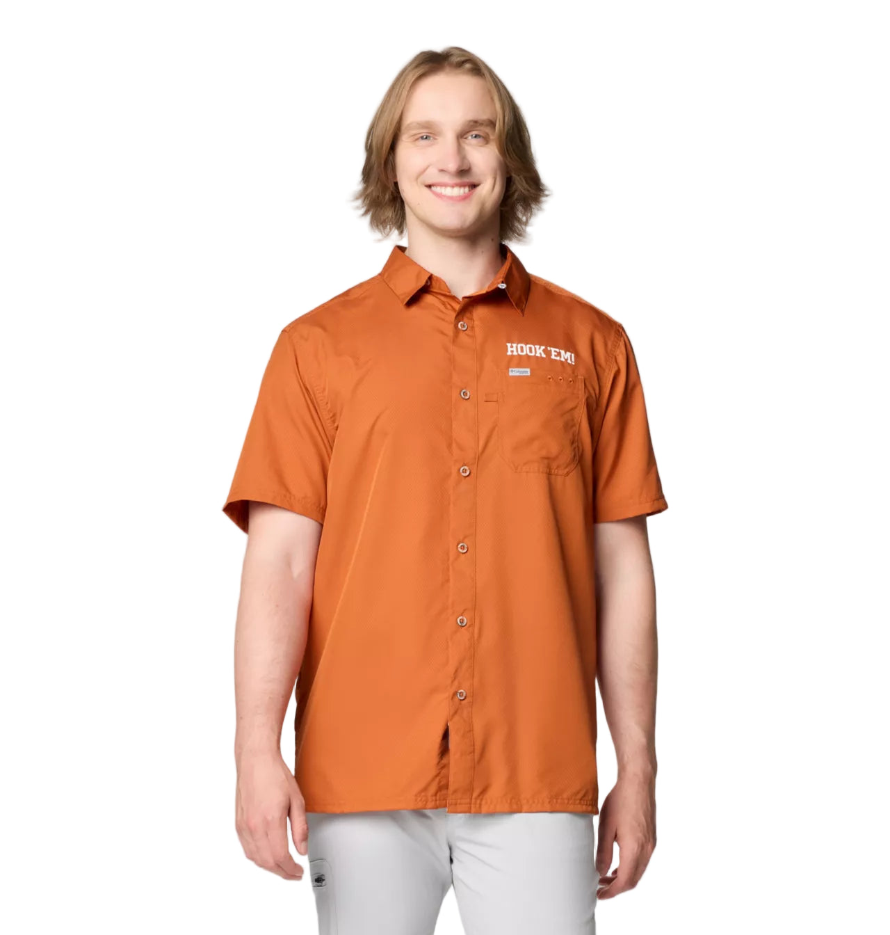 Texas Longhorn Columbia Men's Slack Tide Large Logo Back Camp Shirt (CEDAR)