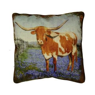 Texas Longhorn Bluebonnet Pillow 18" (SLLSBB)