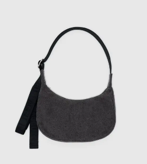 Baggu Small Denim Crescent Bag - Washed Black Denim