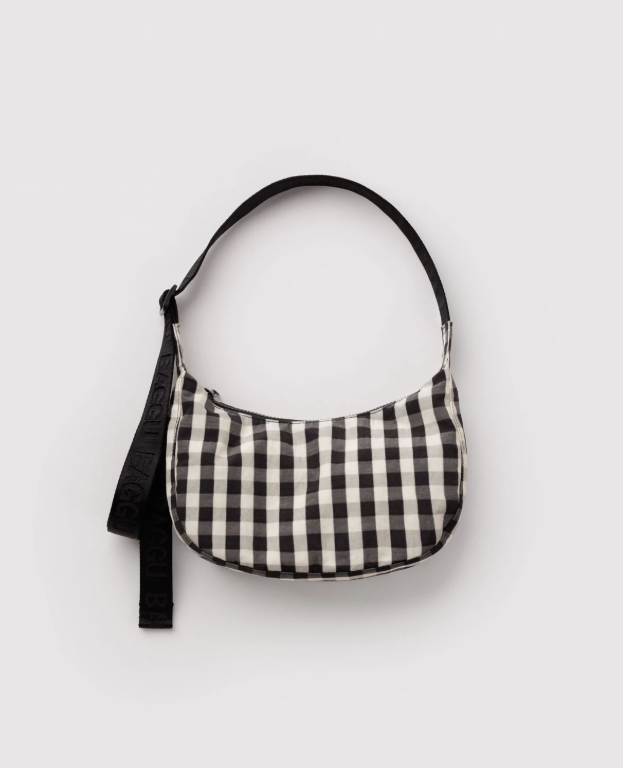 Baggu Small Nylon Crescent Bag - Black and Cream Gingham