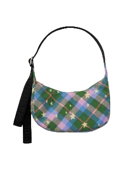 Baggu Small Nylon Crescent Bag - Green Star Plaid