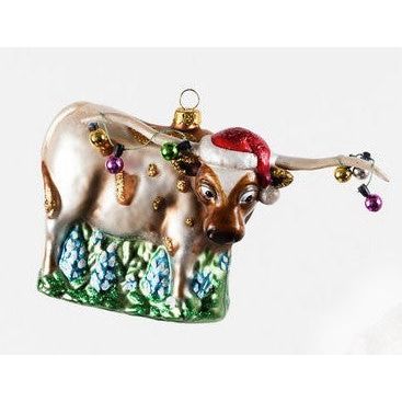 One Hundred 80 Degrees Glass Steer with Lights Ornament