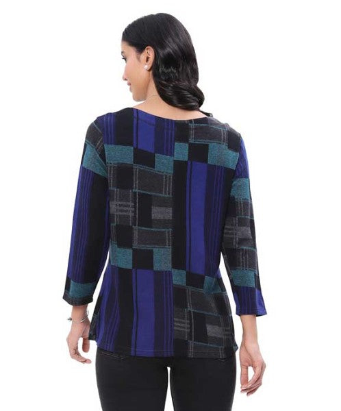 Parsley & Sage Steffi Geo Print Top (BLK/BLU)